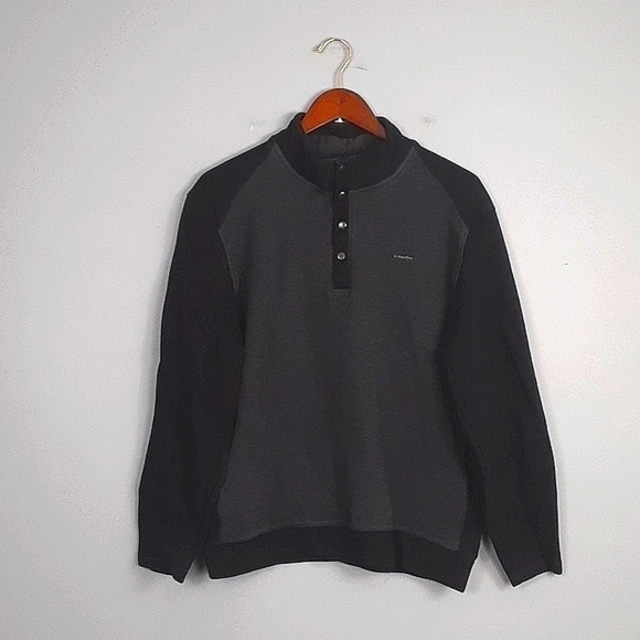 Calvin Klein Men's Color Block Black & Gray 3/4 Button Down Ribbed Sweater - Picture 1 of 9